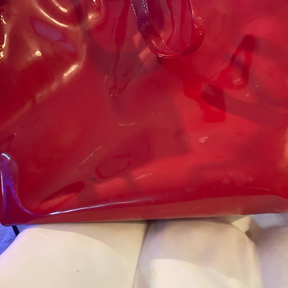 Saks Fifth Avenue Red Patent Leather Pocket Shopping Bag Tote - Picture 4 of 9